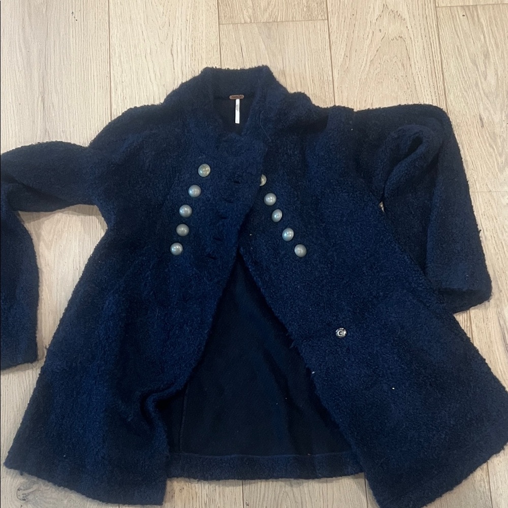 Free People Midnight Blue Textured Sweater Jacket stretchy